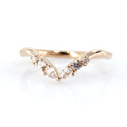 Art Deco Matching Rings/ White Sapphire Wedding Band/ Solid Rose Gold Dainty Bridal Ring/ Curved Design Women Ring/ Birthday Gift/ Ready