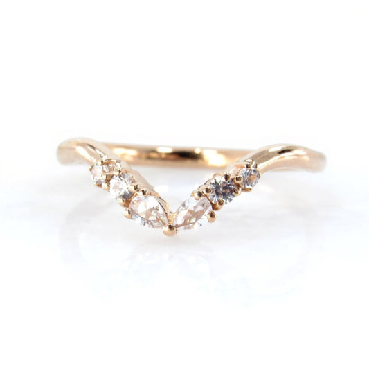 Art Deco Matching Rings/ White Sapphire Wedding Band/ Solid Rose Gold Dainty Bridal Ring/ Curved Design Women Ring/ Birthday Gift/ Ready