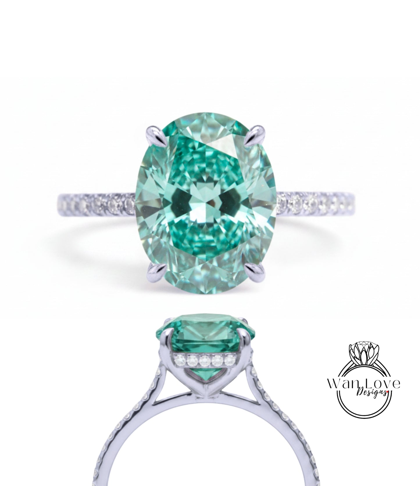a stunning diamond engagement ring with a large oval-shaped gemstone set in a silver band.