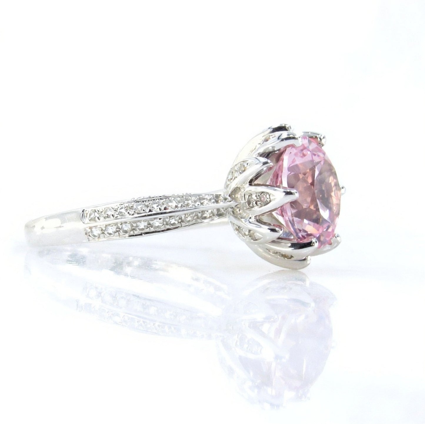 Lotus Flower Engagement Ring with 3 CT Blush Pink Peach Round Sapphire | Lotus Flower Ring | Unique Ring | Moissanite Ring | Ready to Ship Wan Love Designs