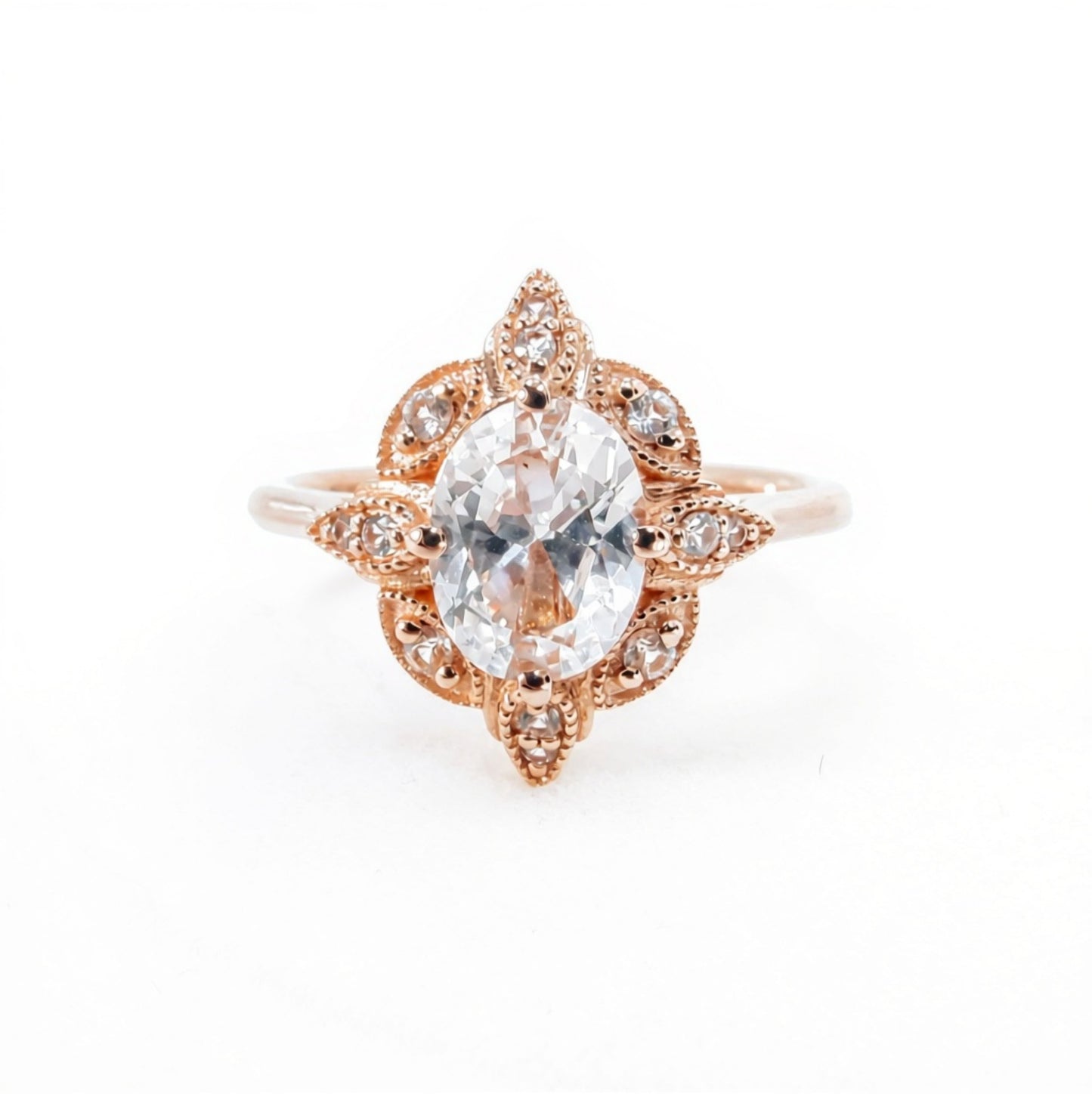 Oval Light Pink Sapphire engagement ring art deco rose gold moissanite diamond anniversary ring vintage halo unique anniversary bridal ring Wan Love Designs