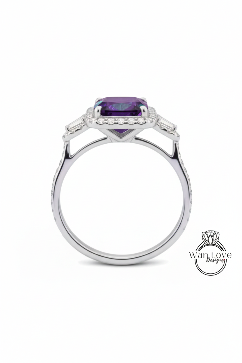 Anello di fidanzamento con diamanti smeraldo e moissanite Cuscino ovale mezza luna 3 pietre preziose 14k 18k bianco giallo oro rosa, platino, personalizzato