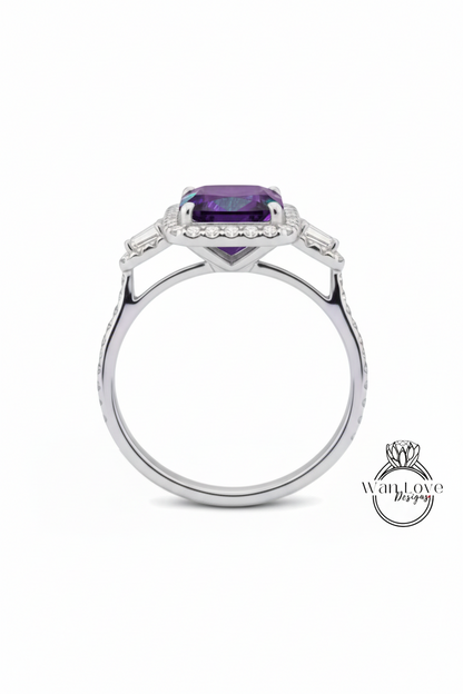 Anello di fidanzamento con diamanti smeraldo e moissanite Cuscino ovale mezza luna 3 pietre preziose 14k 18k bianco giallo oro rosa, platino, personalizzato