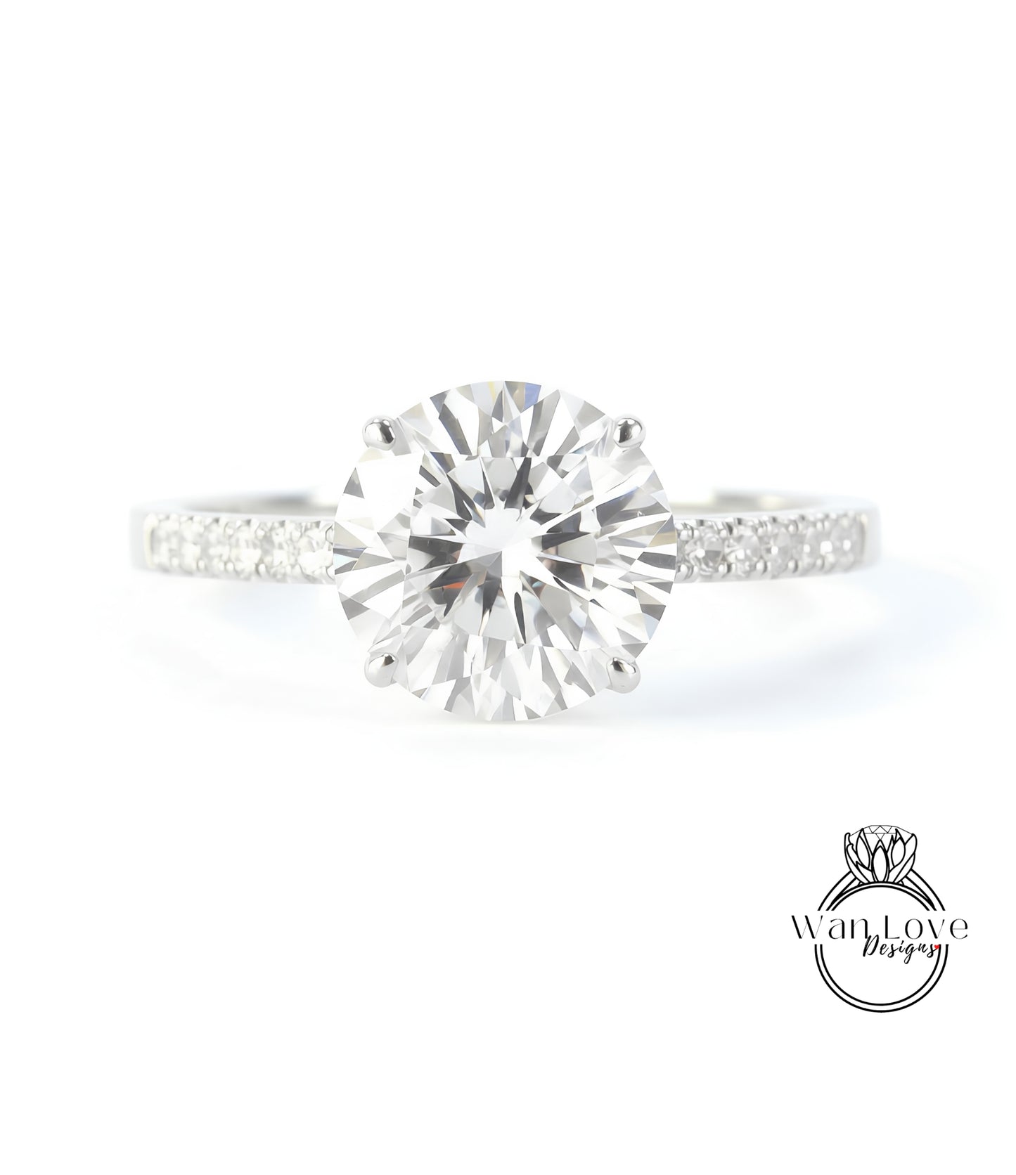 A close-up view of a diamond engagement ring with a large, brilliant-cut diamond set in a silver band.