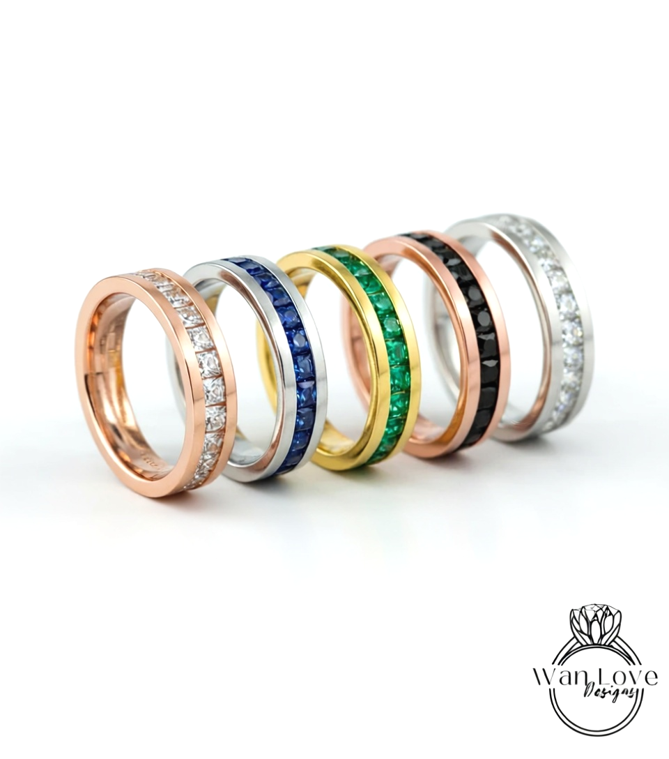 Blue Sapphire Channel set Wedding Band Mens Engagement Ring Mans Birthstone Ring 14kt 18kt White Rose Yellow Gold Platinum Anniversary Gift