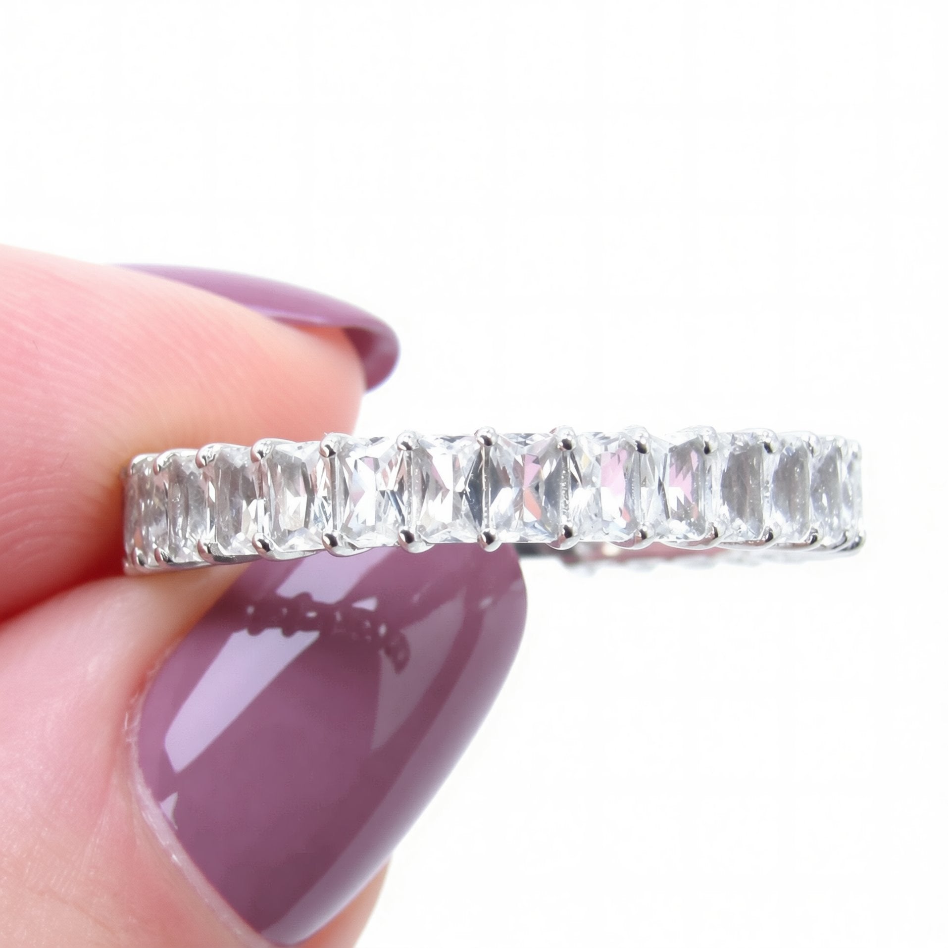 Moissanite Emerald Ring in Gold • Baguette Eternity Band • Diamond Engagement Ring • Wedding Ring • Bold Stacking Ring Wan Love Designs