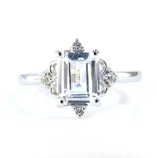 Emerald cut Cut White Sapphire engagement ring vintage white gold ring ornate art deco ring promise unique bridal ring anniversary gift Wan Love Designs