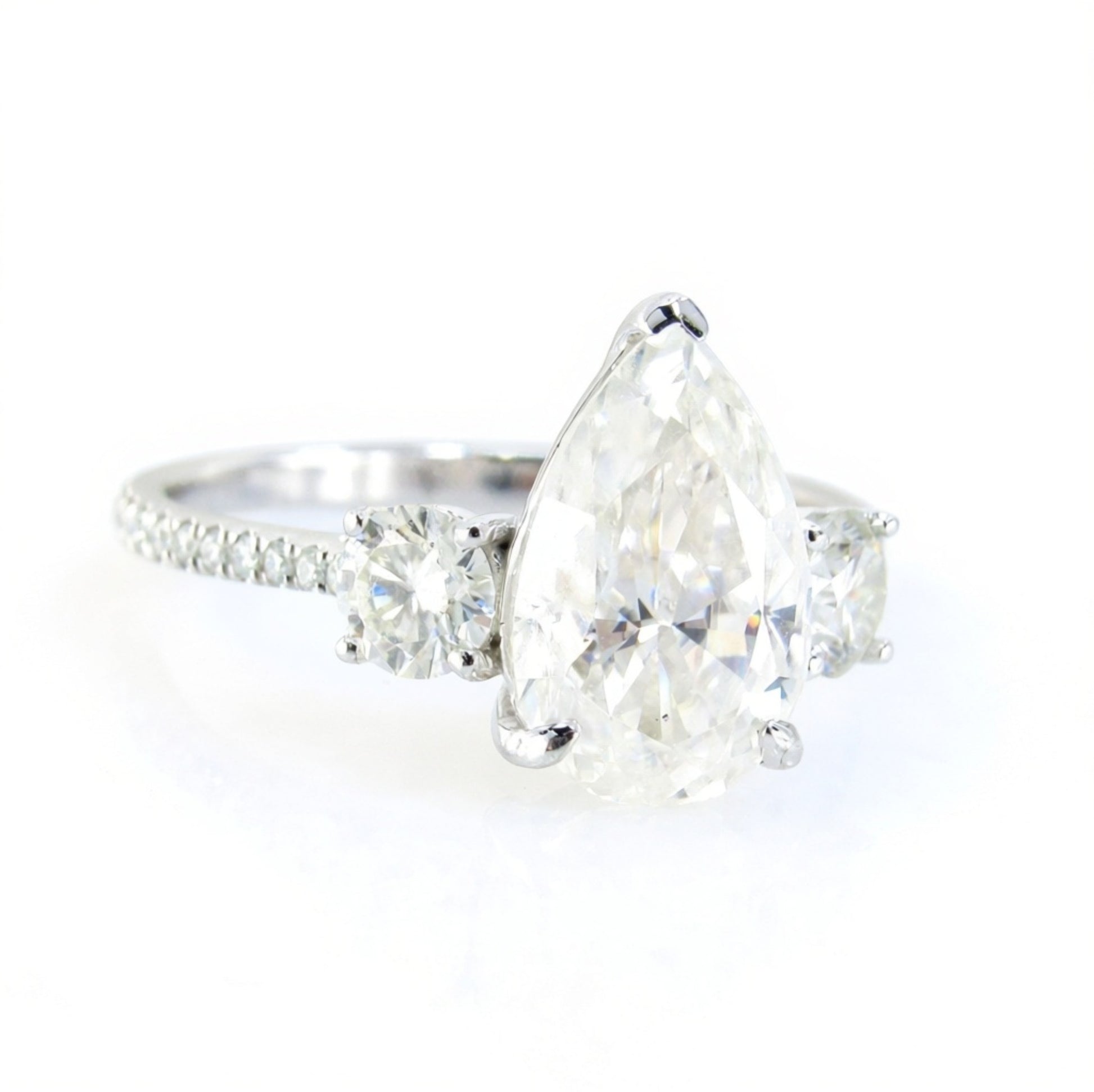 3.00ct Ready to Ship White Gold Diamond Minimalist Dainty Pear Round Cluster 3 Stone Engagement Ring,Promise Ring,WanLoveDesigns Wan Love Designs