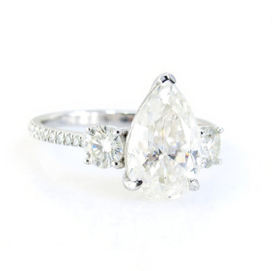 3.00ct Ready to Ship White Gold Diamond Minimalist Dainty Pear Round Cluster 3 Stone Engagement Ring,Promise Ring,WanLoveDesigns Wan Love Designs