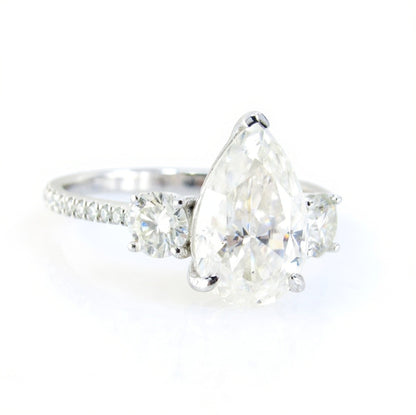 Moissanite Pear Round 3 gemstone Engagement Ring, Custom, 14k 18k White Yellow Rose Gold, Platinum, Wedding,Anniversary Gift Wan Love Designs