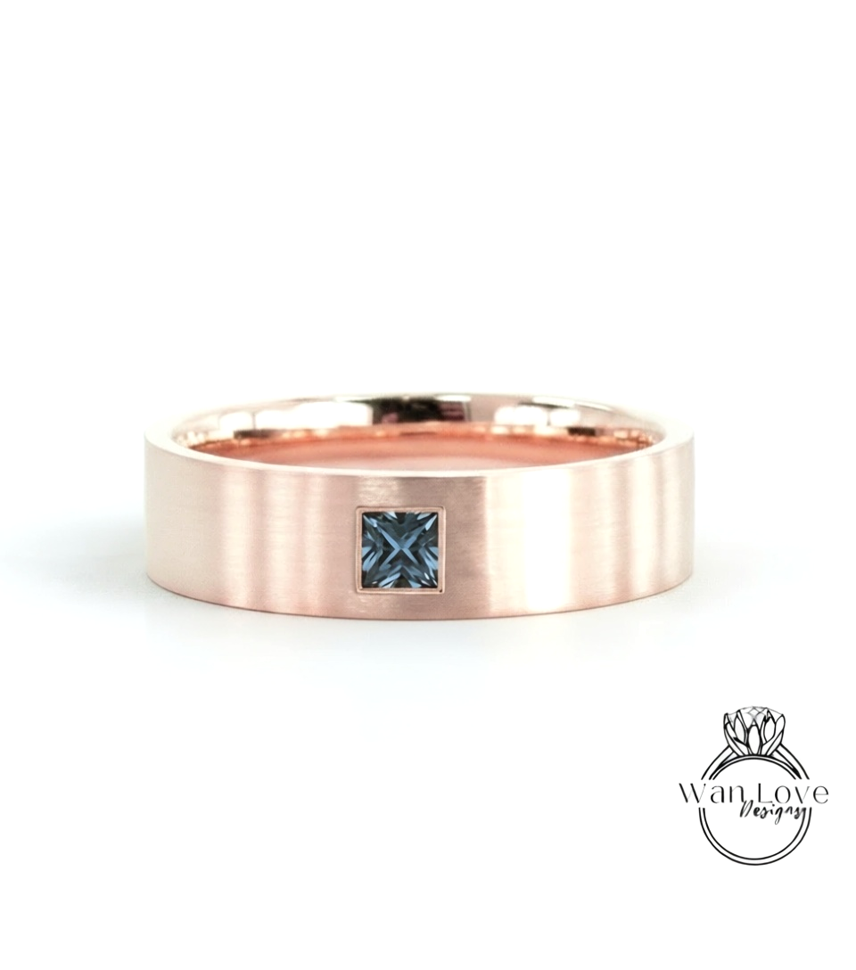 14k 18k Solid Gold Princess cut Wedding Ring for Men, Gold Mens Wedding Band, Custom Birthstone Mens Wedding Ring, Rings for Men, Gift him