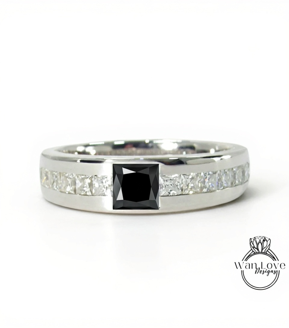 Mens Diamond Wedding Band, Solid Gold Moissanite Mens Wedding Band, Lab Diamond Mens Wedding Band, 10k/14k/18k Gold Mens Birthstone Band