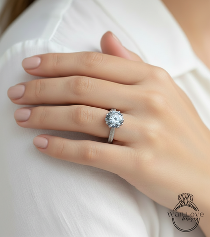 Anello di fidanzamento con diamante Moissanite grigio fiore di loto, anello vintage rotondo in oro rosa con loto, anello vintage unico, anello di promessa nuziale, regalo