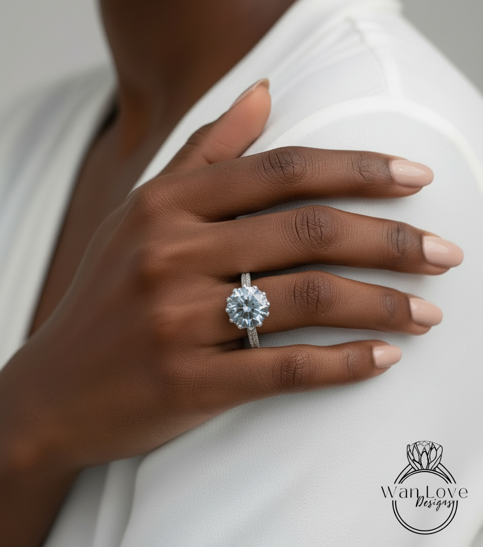 Anello di fidanzamento con diamante Moissanite grigio fiore di loto, anello vintage rotondo in oro rosa con loto, anello vintage unico, anello di promessa nuziale, regalo