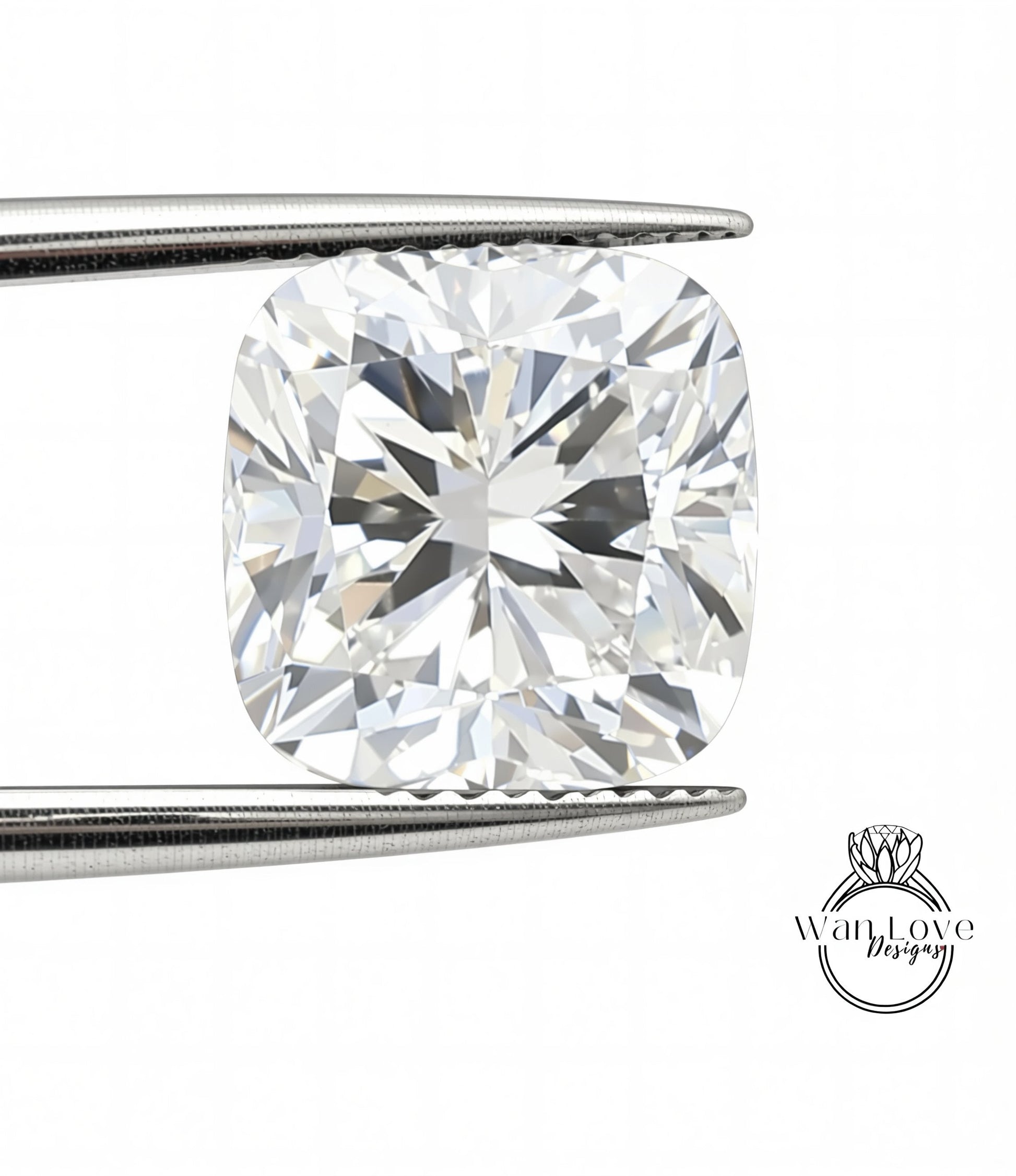 A large, clear diamond is being held between two metal tongs, showcasing its brilliant sparkle.