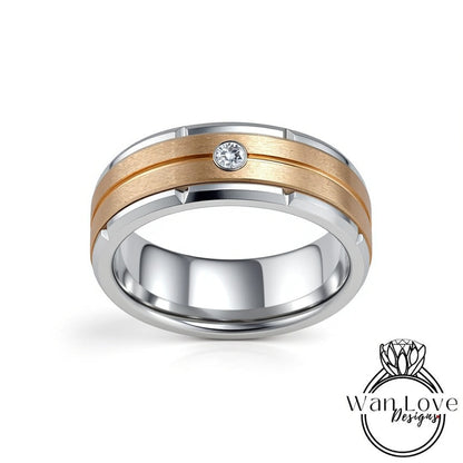 Mens Blue Sapphire Tungsten Band, Mens Silver Gold Wedding Ring, Mens Moissanite Diamond Wedding Ring, Tungsten Carbide Band,Engagement Ring