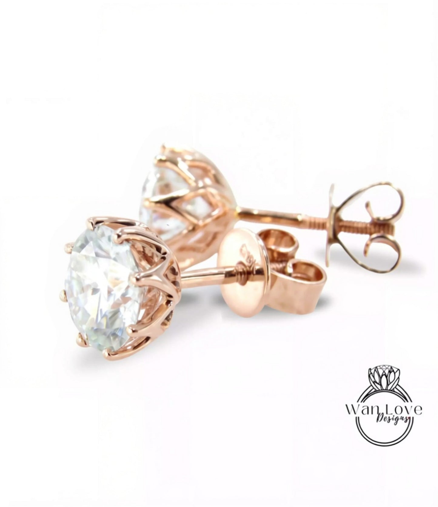 Moissanite Earrings 2ct miossanite studs 8 Prong Screw Back moissanite earrings Rose Gold moissanite earrings Anniversary Gift for her Ready Wan Love Designs