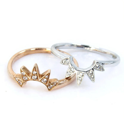 White Sapphire Starburst Wedding Band, Pointed Star Ring, Sunburst, Curved, Nesting, Rose Gold, White Gold, Custom, Engagement-Ready to Ship