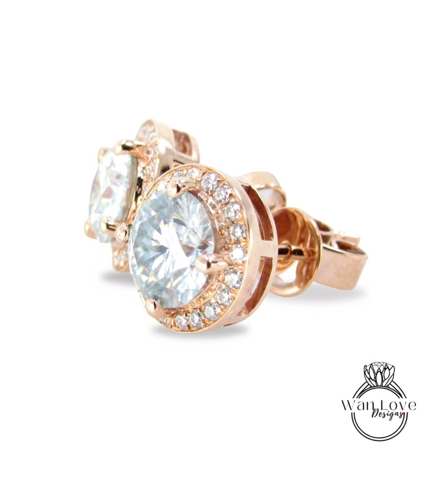 Halo Stud Earrings / Moissanite Diamonds Earrings / Minimalist Halo Earrings / Classic Earrings / Bridesmaid Gift / In Stock / Ready to Ship Wan Love Designs