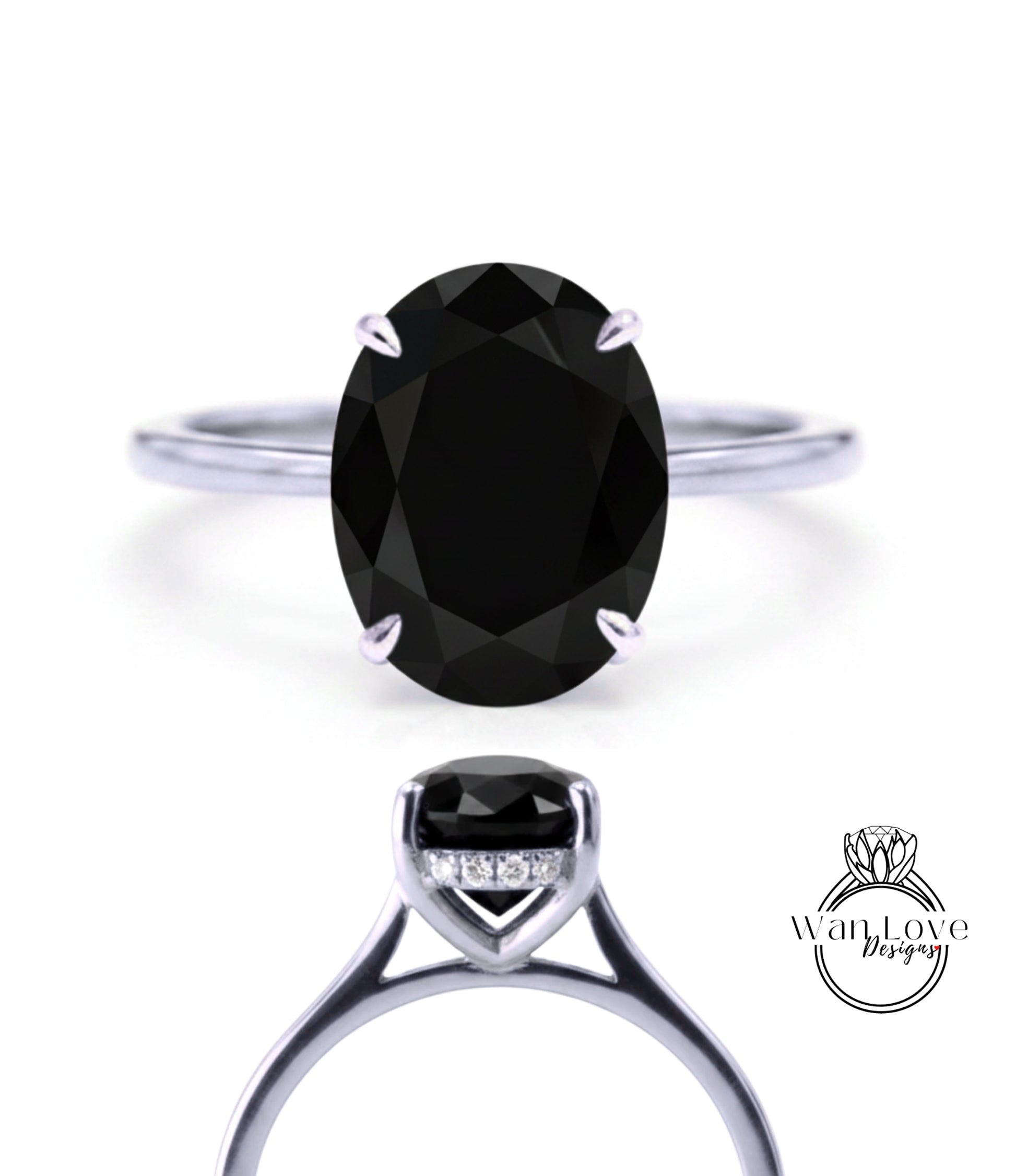 A close-up view of a silver ring with a large oval-shaped black gemstone, showcasing the intricate design and craftsmanship of the piece.