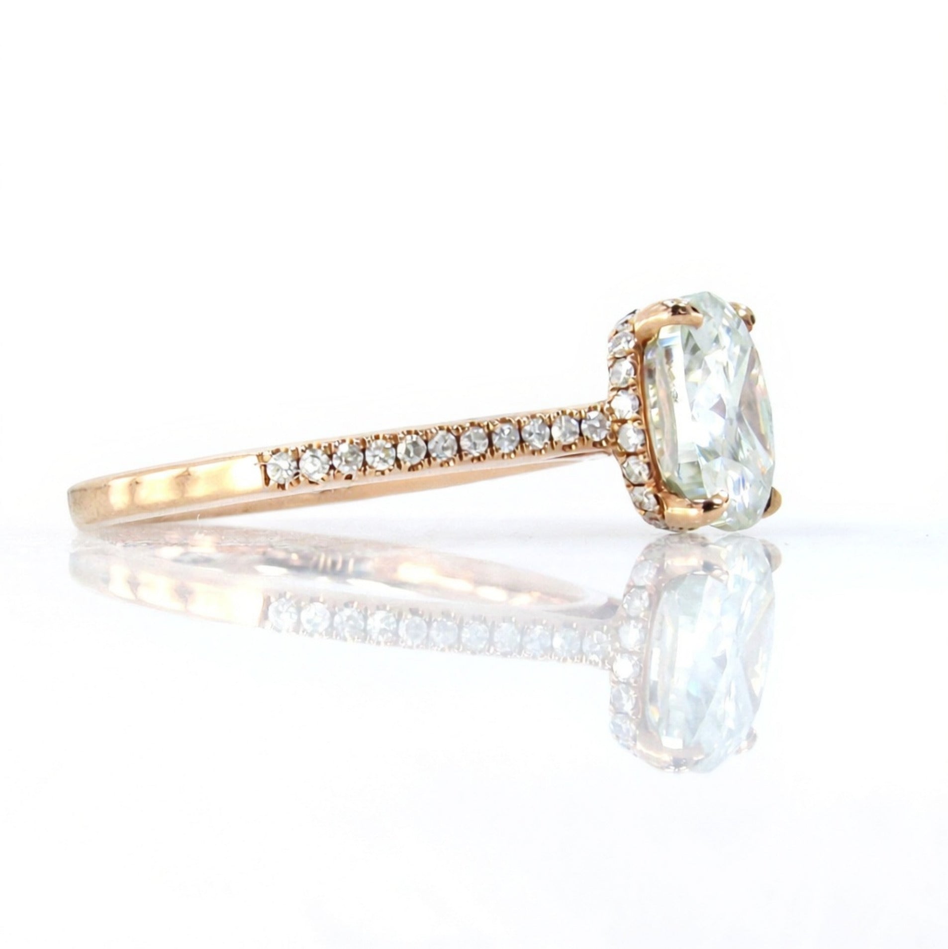 Moissanite & Diamond Cushion Side Halo Engagement Ring-Hidden-Floating-Champagne-2.5ct-8mm-Custom-Wedding-Anniversary Gift-Ready to Ship Wan Love Designs