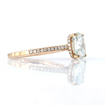 Moissanite & Diamond Cushion Side Halo Engagement Ring-Hidden-Floating-Champagne-2.5ct-8mm-Custom-Wedding-Anniversary Gift-Ready to Ship Wan Love Designs