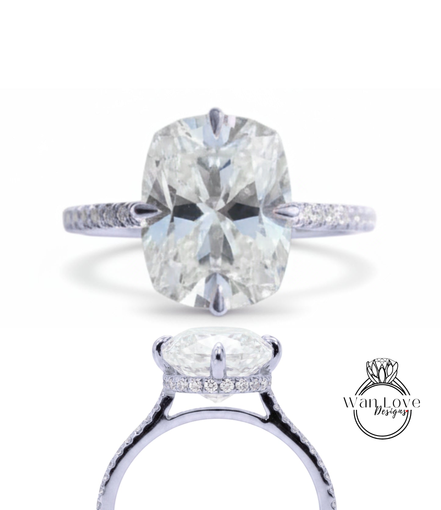 A large, round diamond engagement ring with a halo of smaller diamonds around the center stone.