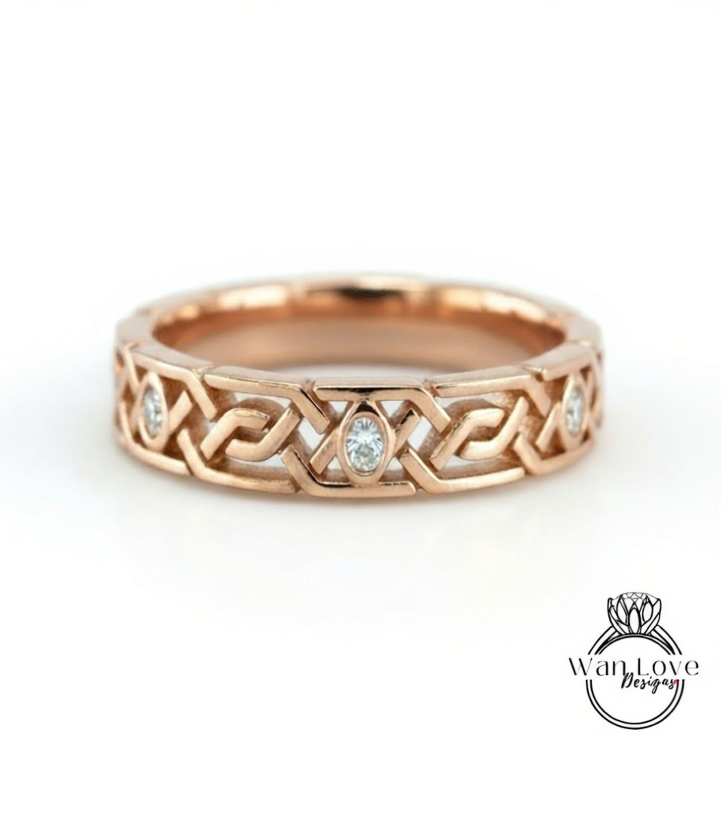 Celtic Knot Diamond Mens Wedding Band, Celtic Pattern Band, 14k White Gold Braided Ring, Mens Promise Band, Mans Birthstone Commitment Band