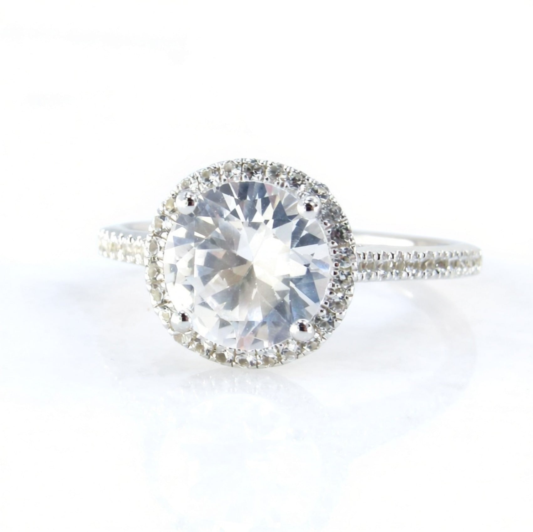 Round shaped White Sapphire engagement ring art deco ring 2ct halo diamond half eternity ring vintage alternative bridal wedding ring Wan Love Designs