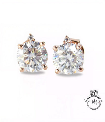 Moissanite Round cut Earrings studs basket Push Backs 4 Prongs, .75ct, 1.5cttw, 6mm, Custom-White Rose Gold,Anniversary Gift, Ready to Ship