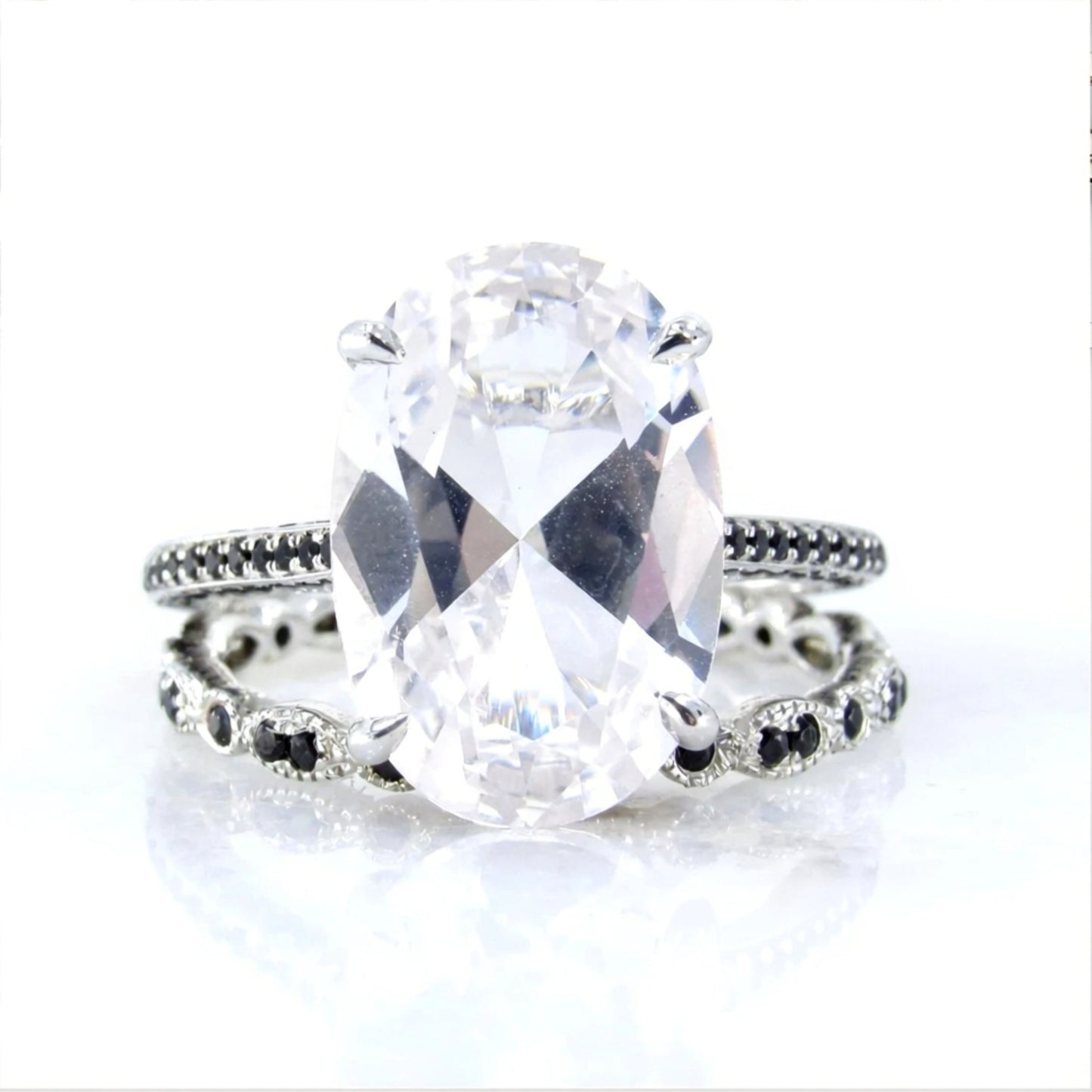 Oval White Sapphire Engagement Ring, 9 CT Oval Wedding Ring, Hidden Halo Ring, Ring Set Women, Celebrity Cathedral Ring, Anniversary, Ready