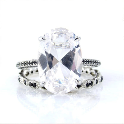 Oval White Sapphire Engagement Ring, 9 CT Oval Wedding Ring, Hidden Halo Ring, Ring Set Women, Celebrity Cathedral Ring, Anniversary, Ready