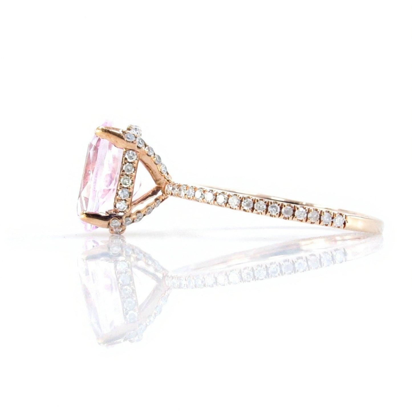 Ready to ship Side Halo Oval Peach Sapphire engagement ring rose gold diamond half halo bridal Antique wedding ring Wan Love Designs