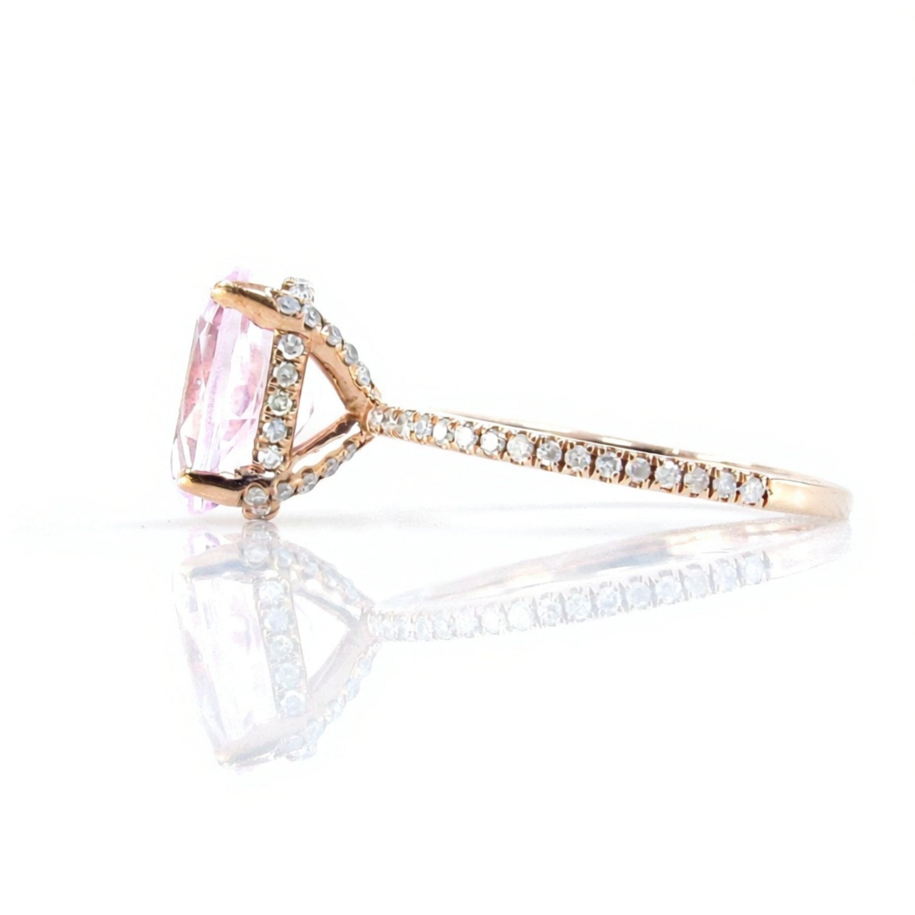 Ready to ship Side Halo Oval Peach Sapphire engagement ring rose gold diamond half halo bridal Antique wedding ring Wan Love Designs