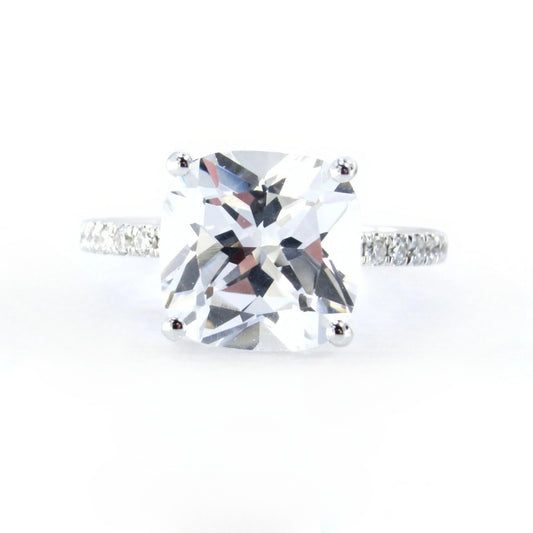 5Ct Cushion White Sapphire Engagement Ring, Large Gemstone Ring, Solitaire Ring, White Sapphire Cushion Cut, Solitaire Proposal Ring, Ready Wan Love Designs