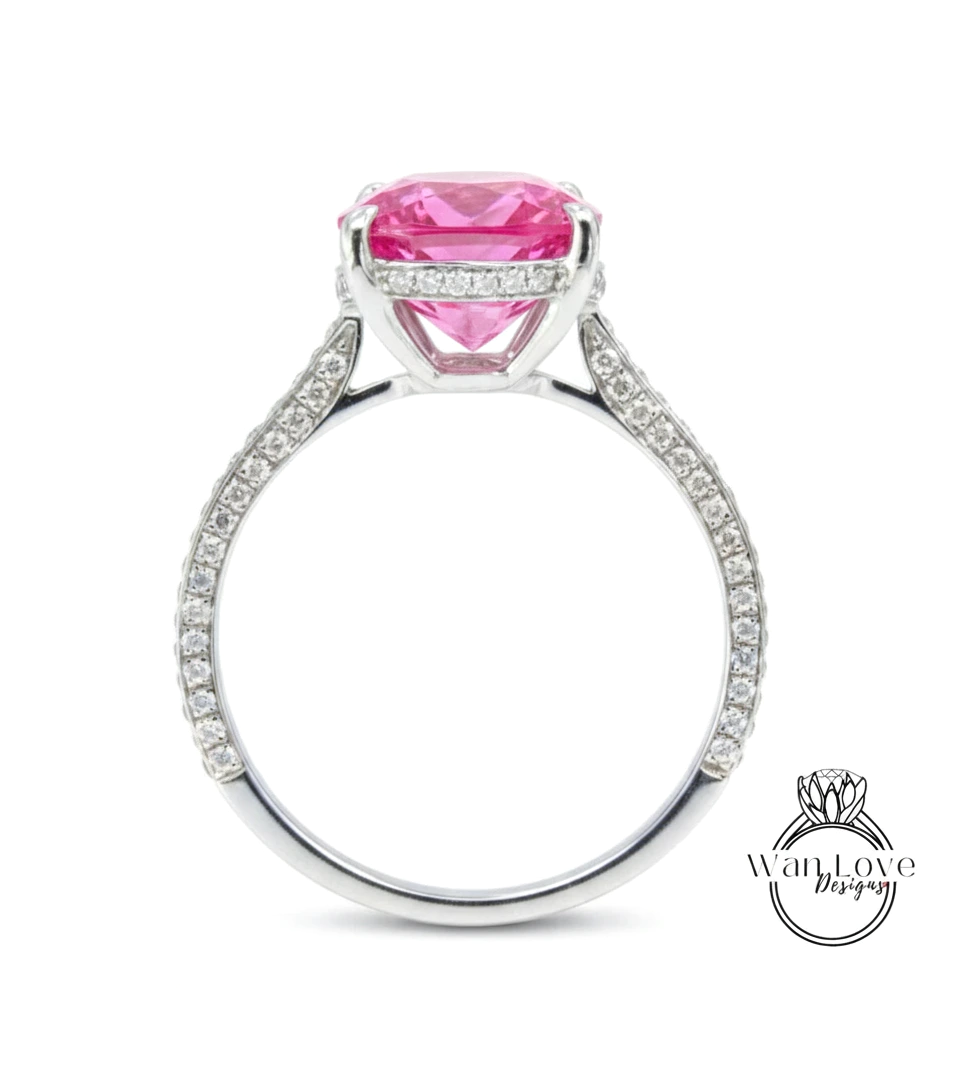 Anello di fidanzamento stile celebrità con diamante zaffiro blu da 9 ct Anello con alone laterale ovale Anello da sposa in oro 14k quasi eternità Promessa Anniversario