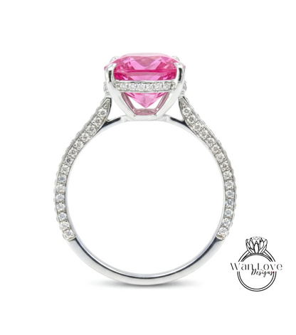 Anello di fidanzamento stile celebrità con diamante zaffiro blu da 9 ct Anello con alone laterale ovale Anello da sposa in oro 14k quasi eternità Promessa Anniversario