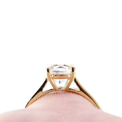 2ct 8mm 14kt Yellow Gold Round White Sapphire Four-Prong Engagement Ring, White Sapphire Round Solitaire Ring, Ready to Ship Gold Ring Wan Love Designs