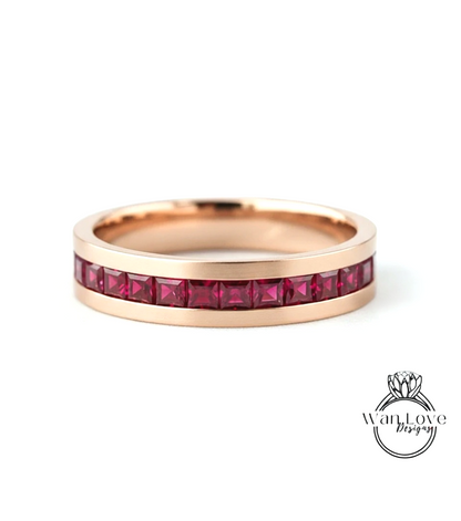 Mens Moissanite Diamond Wedding Band, Channel Princess cut Mens Wedding Band, Solid Gold Wedding Ring, His Wedding Band, Mens Promise Band