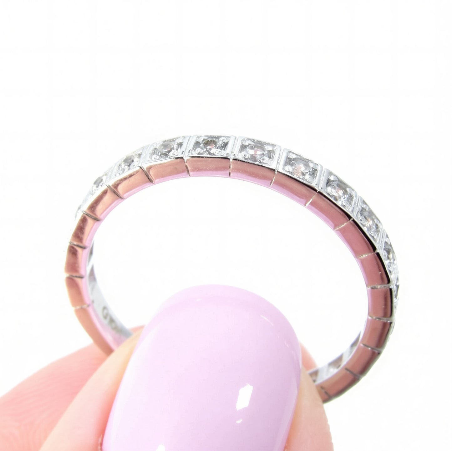White Sapphire Almost Eternity Wedding Band Ring, Square Modern Band for Her, Custom, White Gold, Anniversary Gift, Ready to Ship