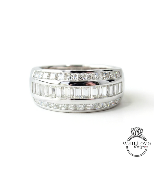 Moissanite Channel set Baguette Princess Wedding Band,Mans Ring,Custom,Engagement,Pinky,White Gold,Commitment,Anniversary Gift-Ready to Ship
