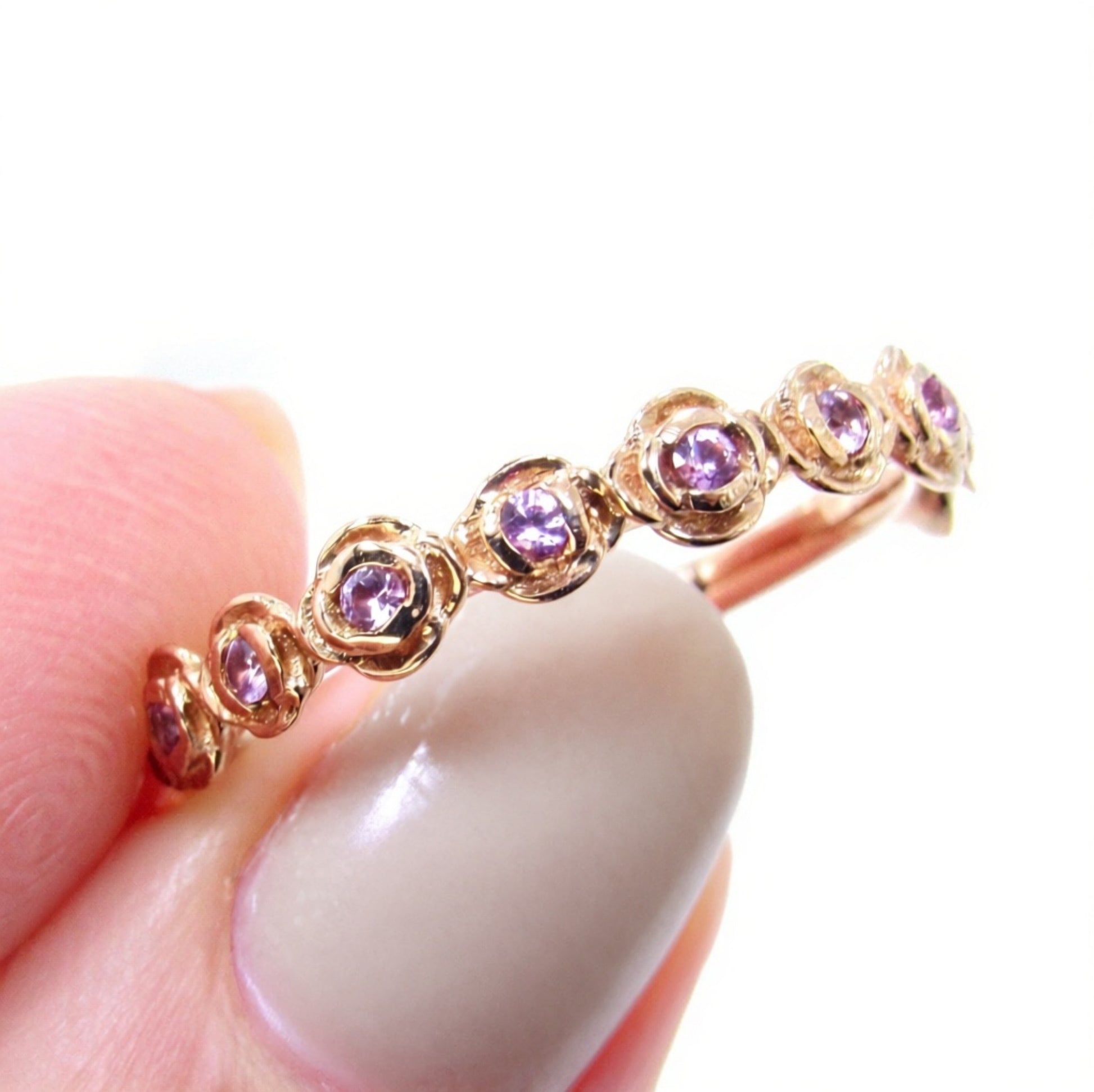 Rose Gold Pink Sapphire Wedding Band Women vintage Rose bridal band leaf flower wedding ring floral ring anniversary band, Ready to Ship Wan Love Designs