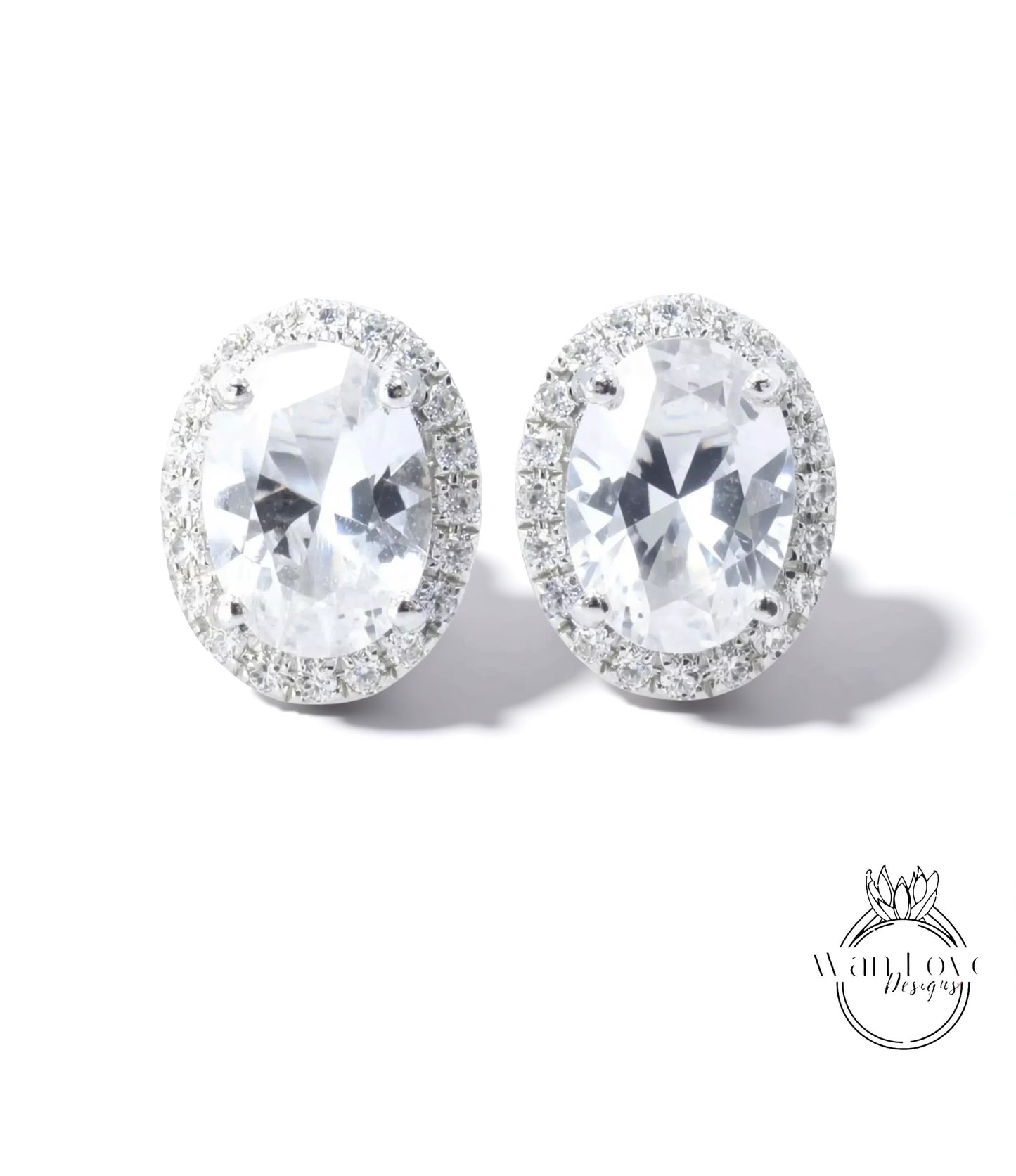 Oval Diamond Halo Earrings • Dainty Oval Cut Moissanite Stud Earrings • Minimalist Birthstone Earrings • Bridesmaid Earrings • Gift for Her Wan Love Designs