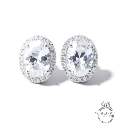 Oval Diamond Halo Earrings • Dainty Oval Cut Moissanite Stud Earrings • Minimalist Birthstone Earrings • Bridesmaid Earrings • Gift for Her Wan Love Designs