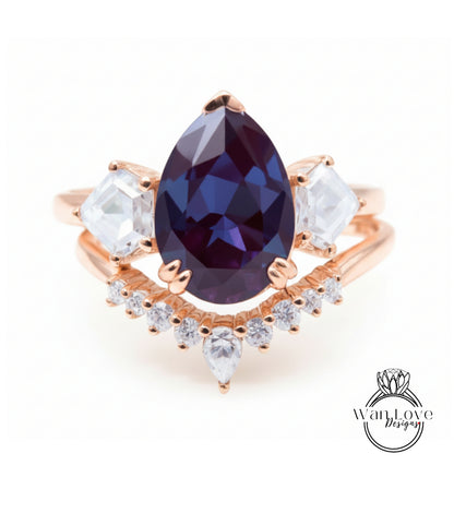 A close-up image of a gold ring with a large blue gemstone at the center, surrounded by smaller diamonds.