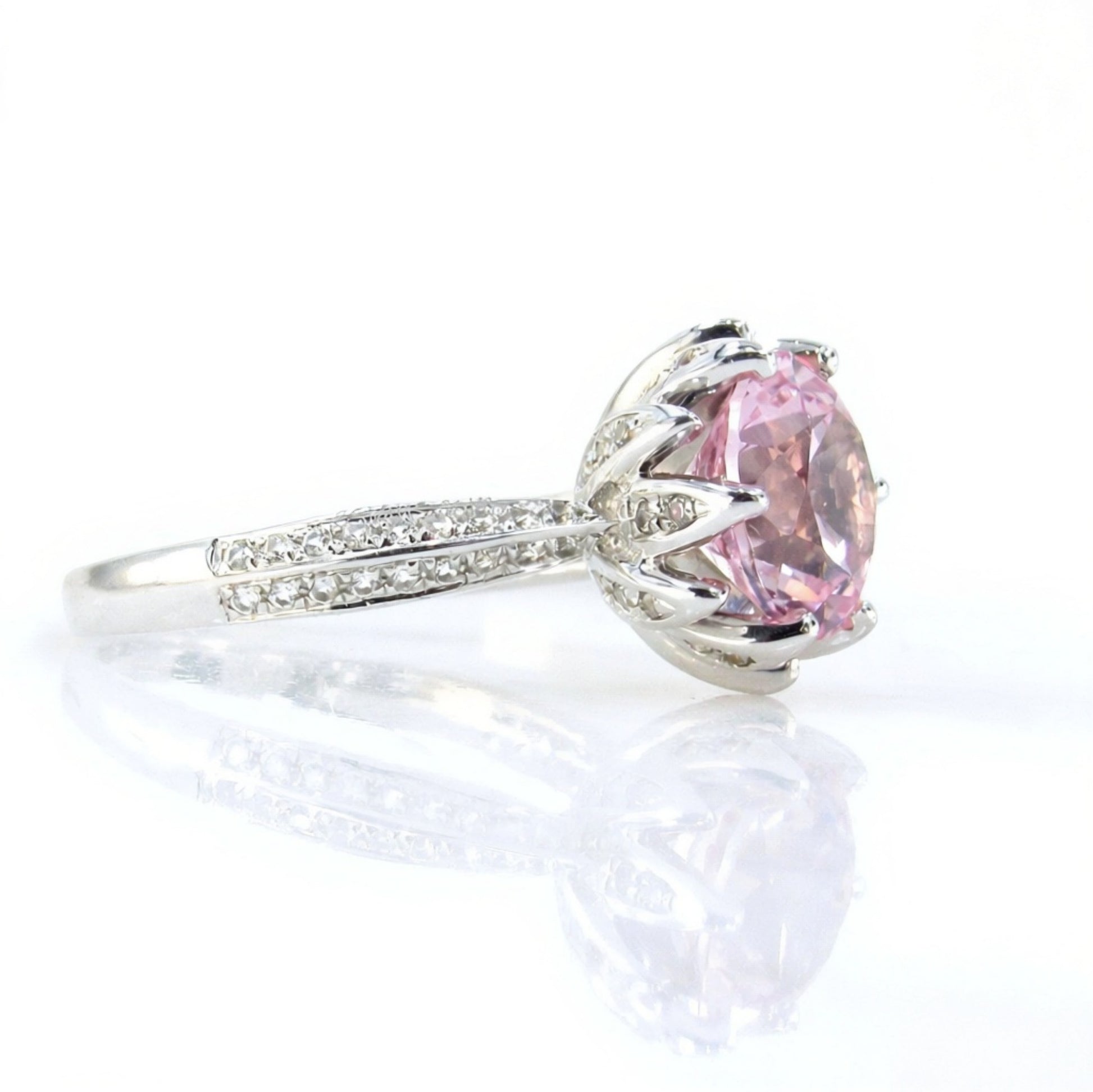 Lotus Flower Engagement Ring with 3 CT Blush Pink Peach Round Sapphire | Lotus Flower Ring | Unique Ring | Moissanite Ring | Ready to Ship Wan Love Designs