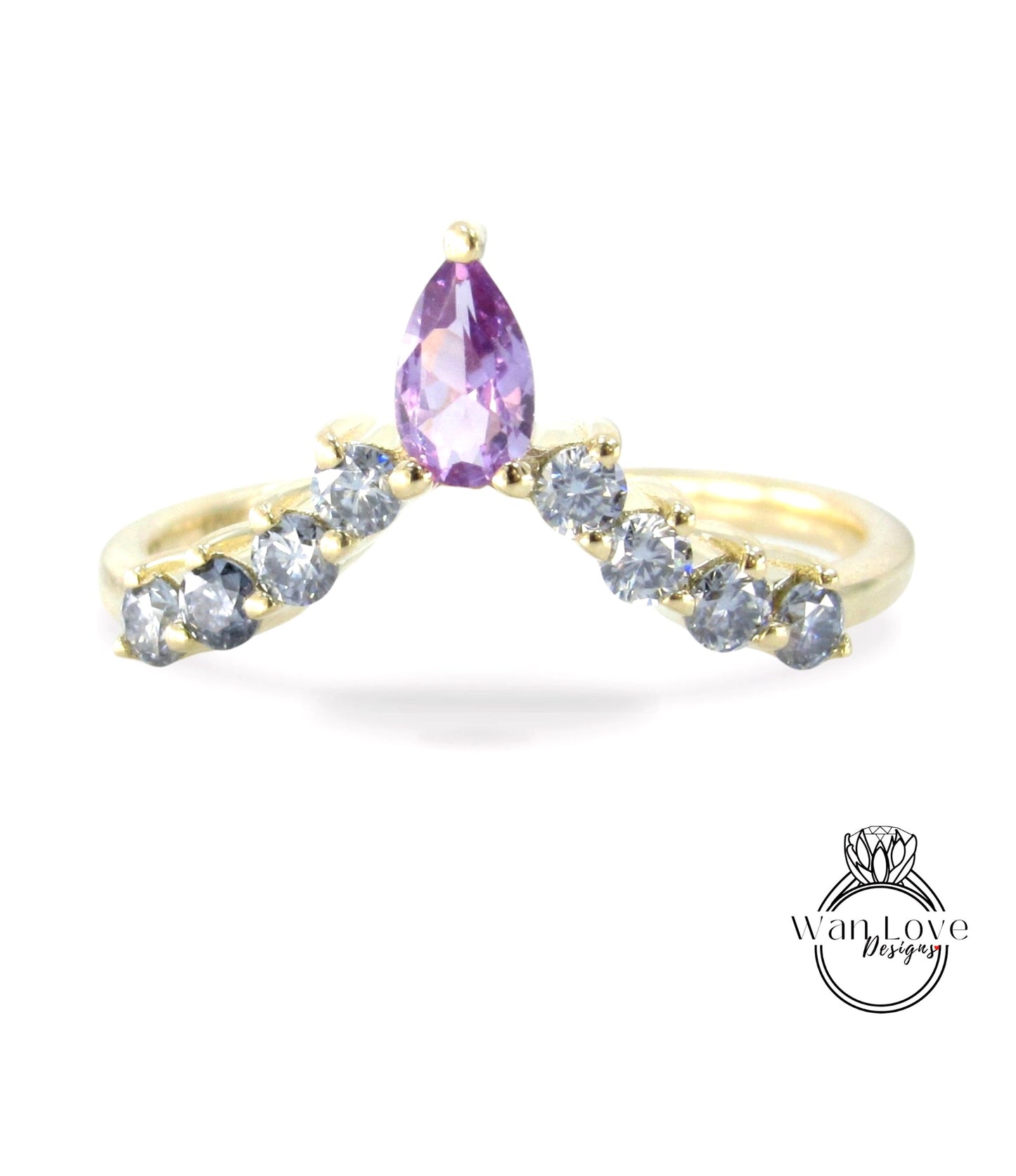 A gold ring with a large purple gemstone at the center, surrounded by smaller diamonds.