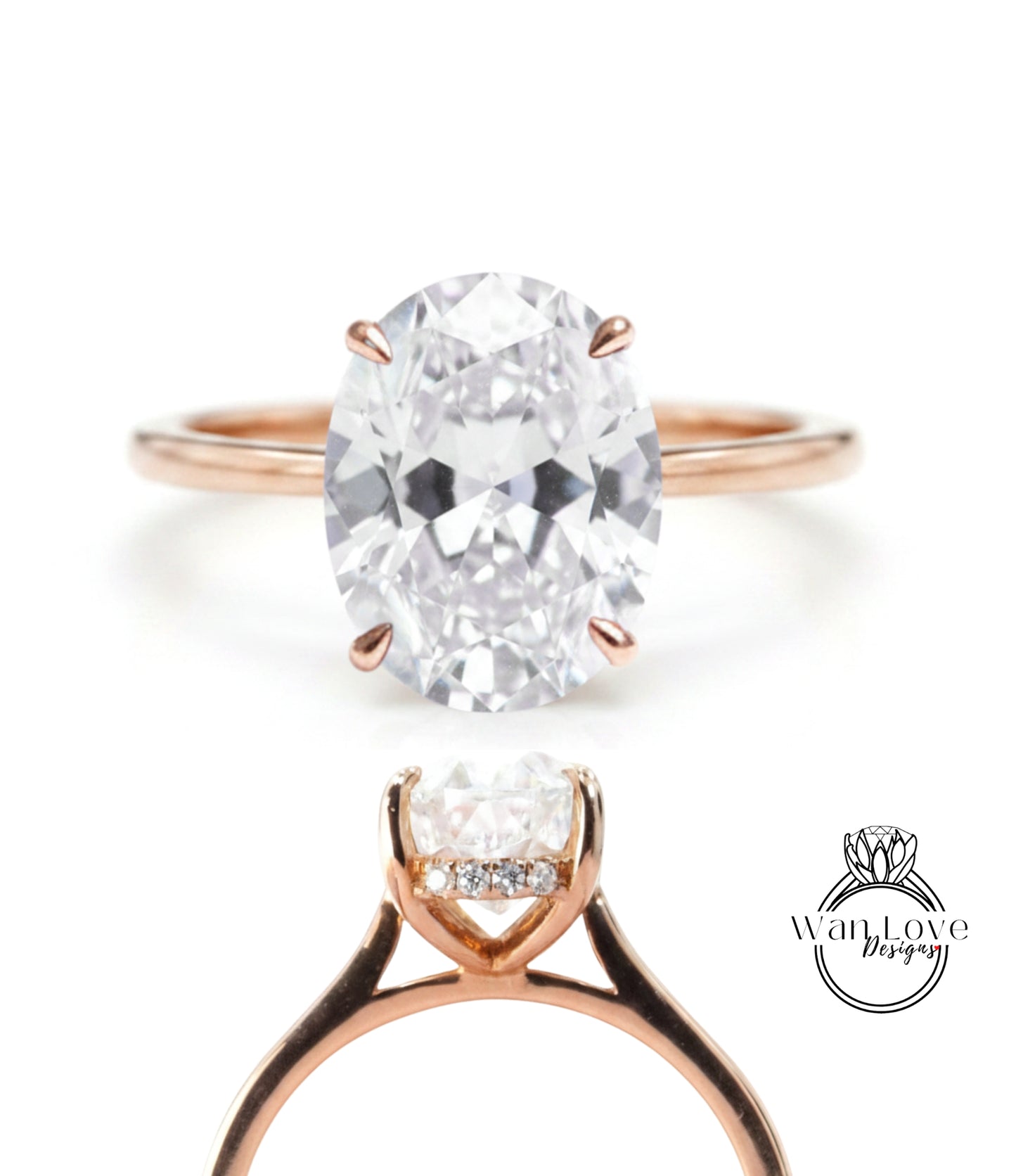 a beautiful diamond engagement ring with a large oval-shaped diamond set in a rose gold band.