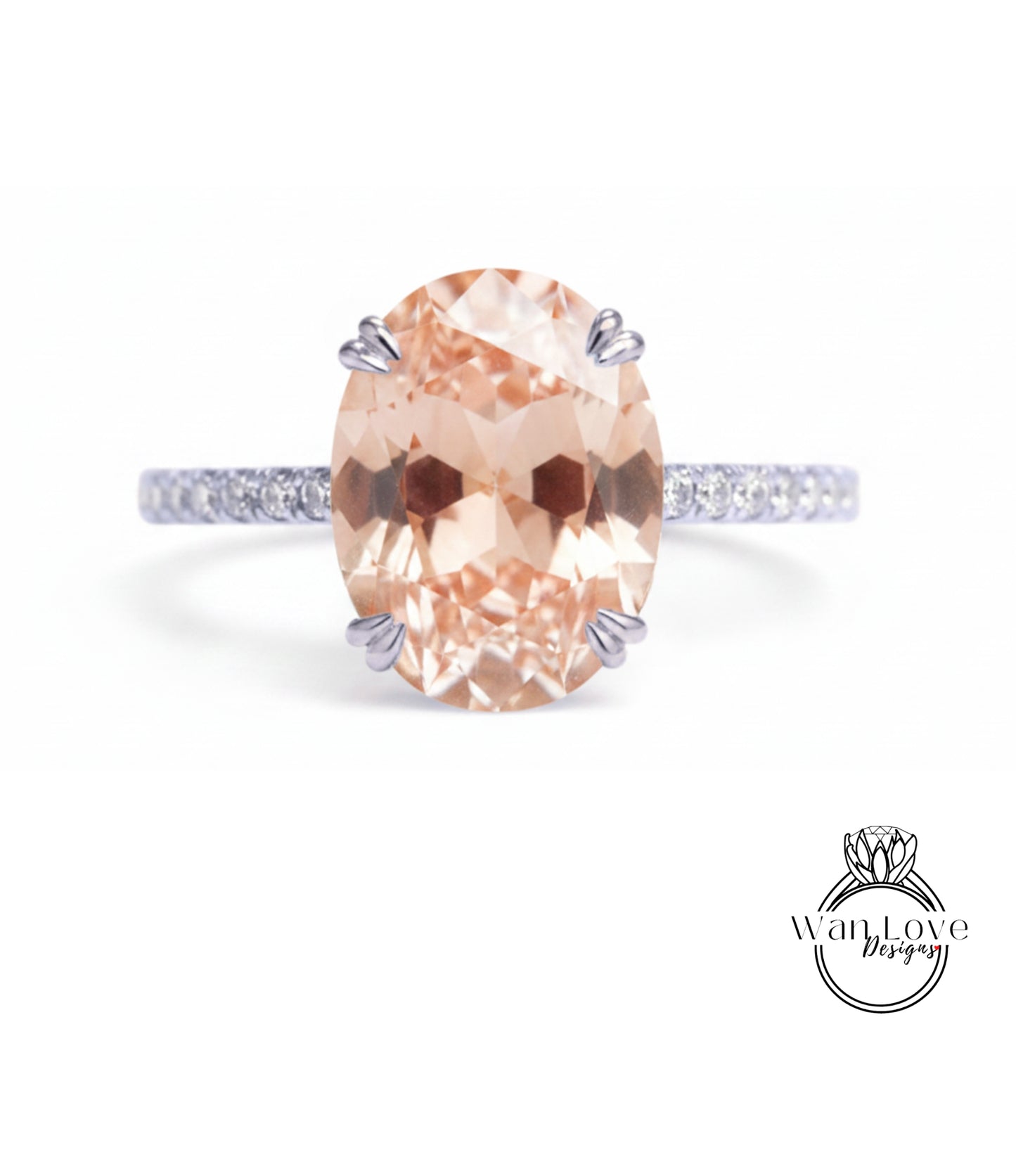 A large oval-shaped gemstone, possibly a diamond, set in a silver ring with a band and smaller diamonds.