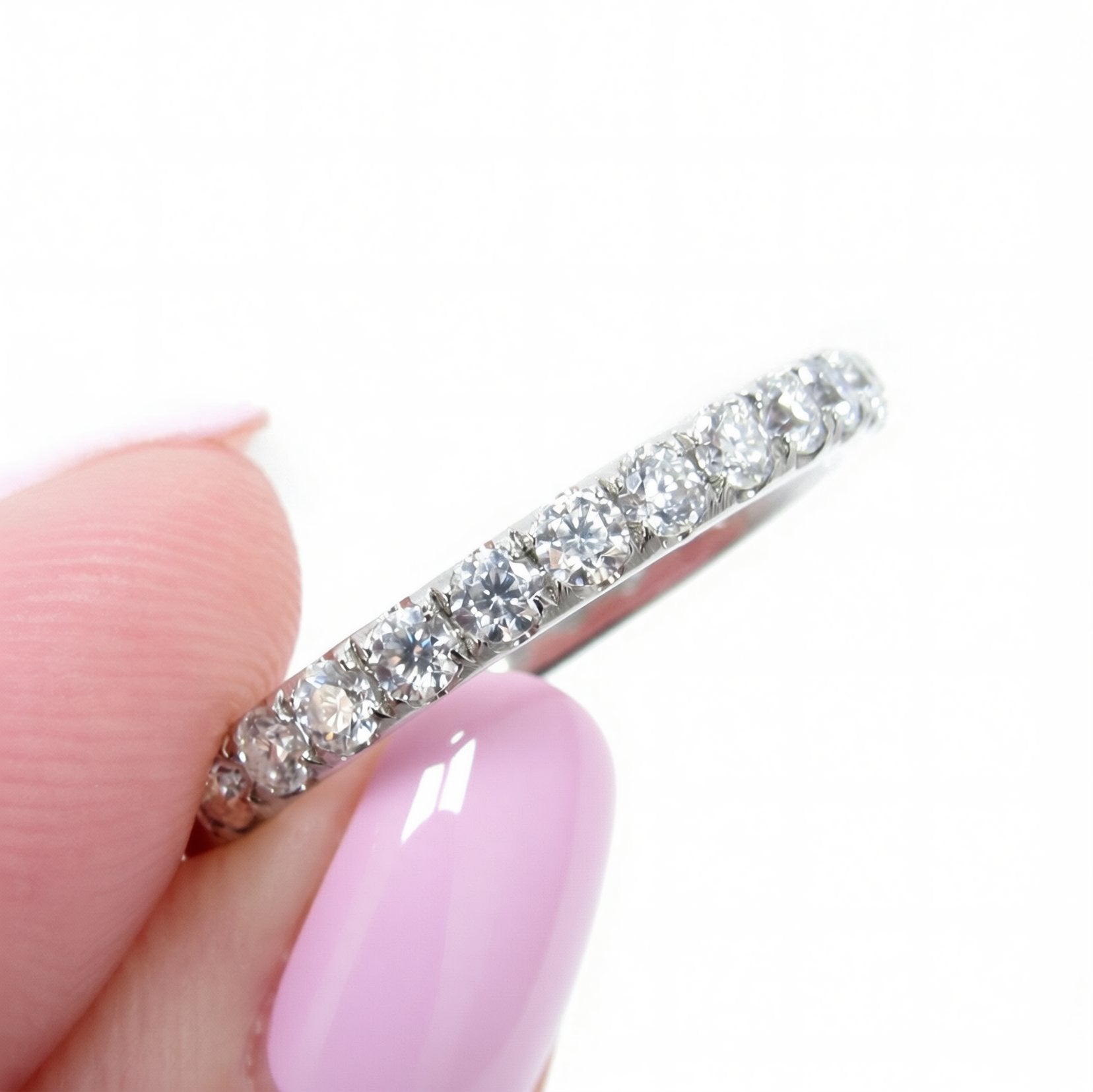Vintage Moissanite wedding band almost eternity band art deco band white gold band vintage ring art deco band anniversary prong set ring